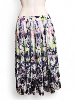 Liz Claiborne Pleated Floral Midi Skirt in Pastel Pink, Blue & Lime